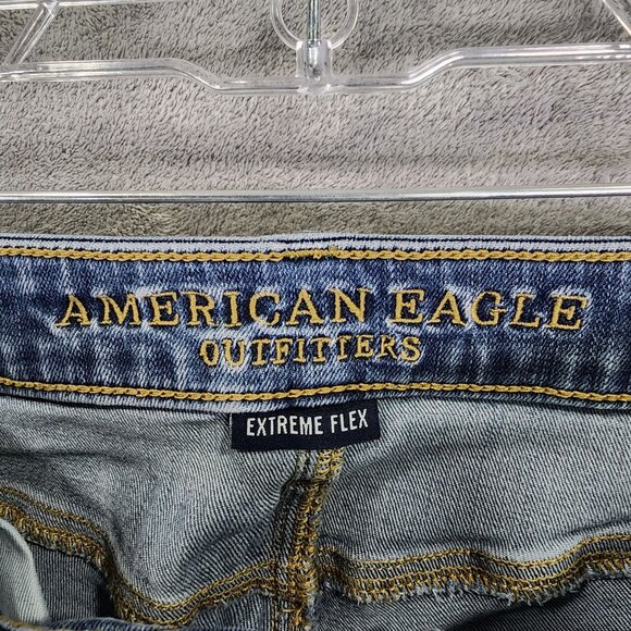 Mens American Eagle Blue Denim Jeans Slim Straight Extreme Flex Size 31X32 - Picture 4 of 11
